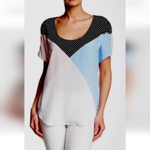 Equipment Femme Etta Tee in Bright White Multi Silk Blouse Top Sz S Dot NEW